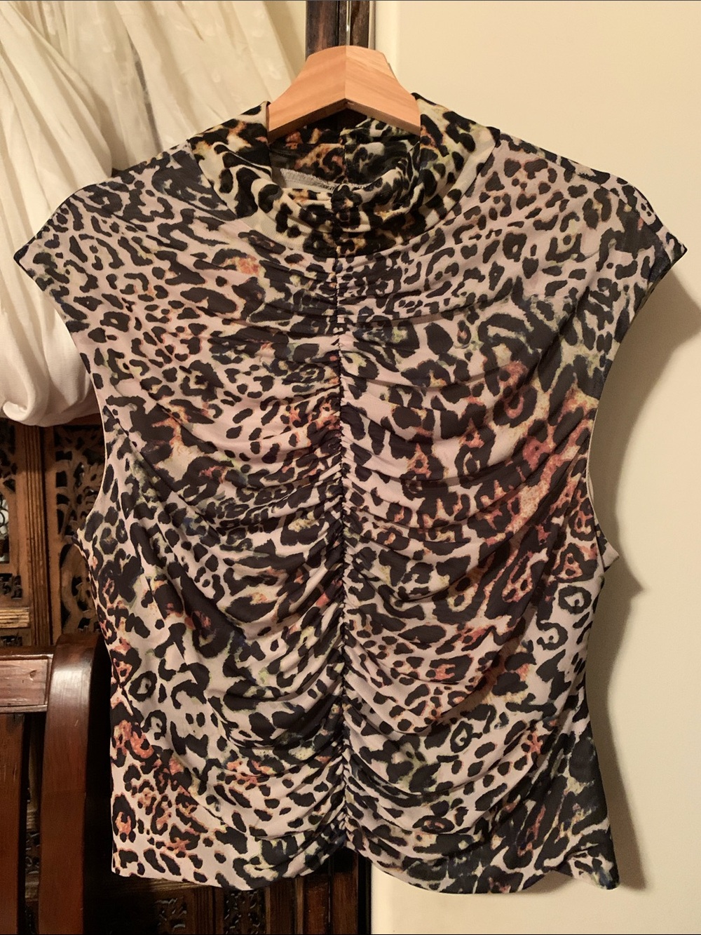 AFRM Multicolor Leopard Ruched Sleeveless Top